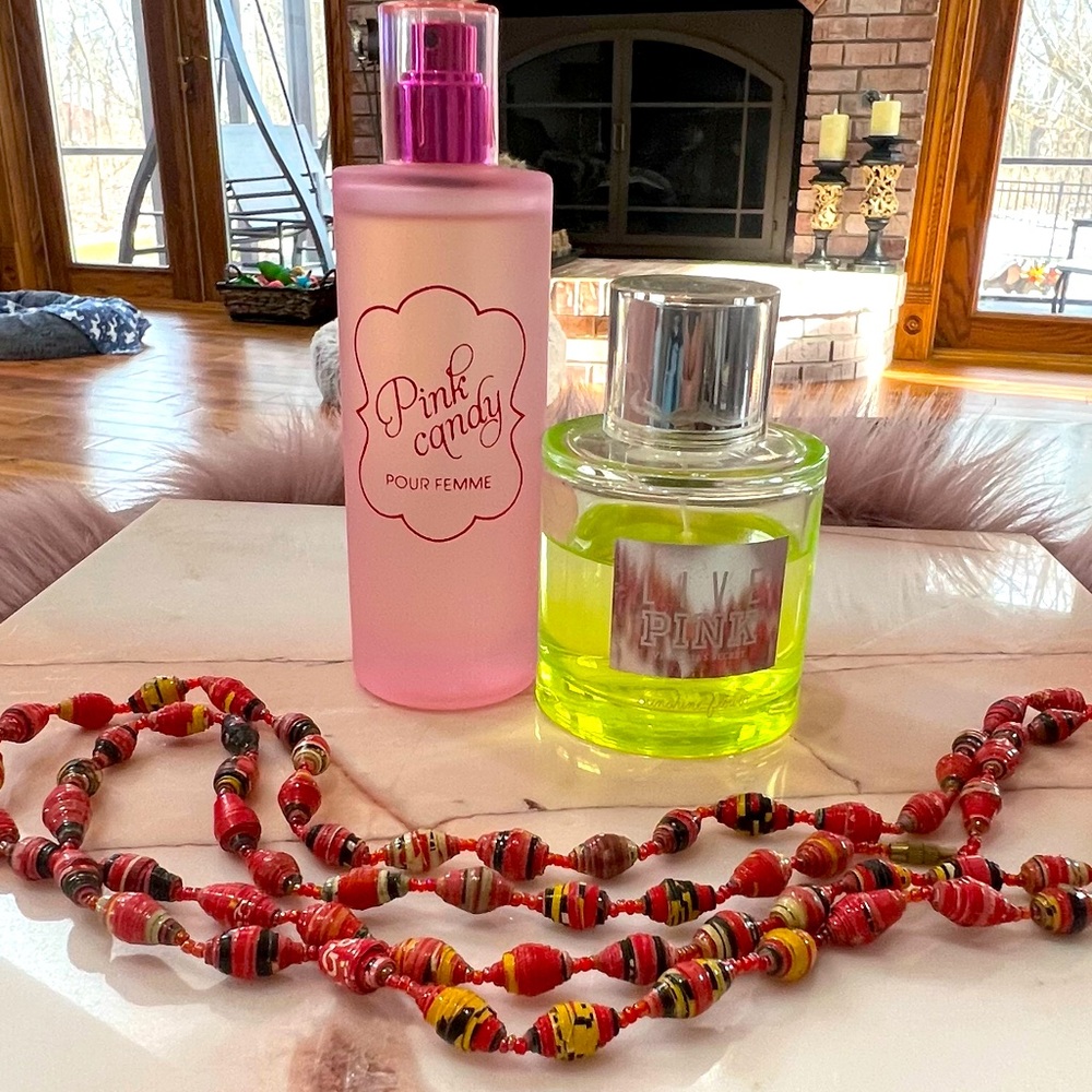VICTORIA’S SECRET ~ Live Pink perfume ~ Pink Candy 🍭 ~ Handmade Indian Necklace